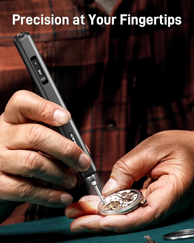 AM ARROWMAX Electric Screwdriver Set - Rechargeable with 32-bit Microprocessor & HD OLED Display for High Precision Tasks, Up to 3.47 in-lb / 4.0kgf.cm Torque, Perfect for Model Repairs