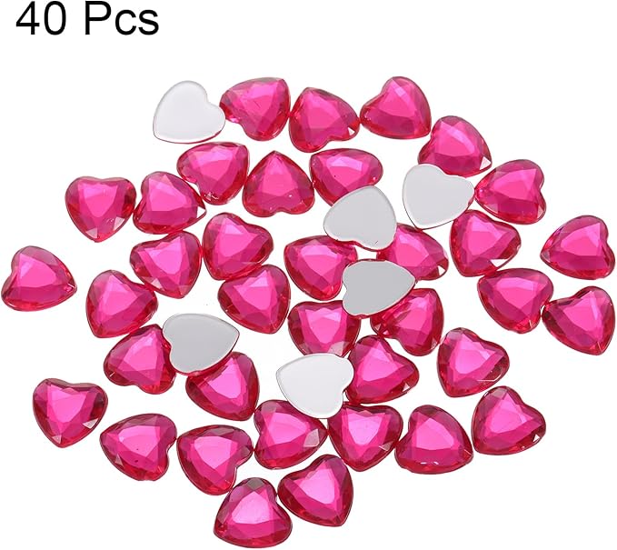 MECCANIXITY 40 Pcs Acrylic Heart Rhinestone 12mm Flat Back Plastic Gems Jewelry Stickers for Craft Bead Face Painting Costume Jewelry Making, Pink