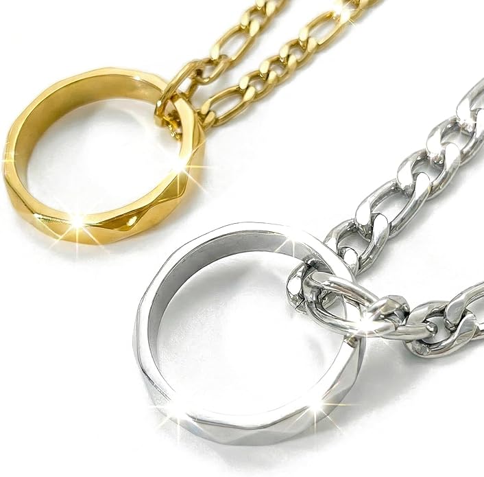 LAOLINTUS Matching Necklace for Couples Necklace Gifts for Women, Valentine’s Day Engagement Gifts for Her, Silver and 18K Gold Plated Figaro Chain for Girlfriend Wife with Double Ring