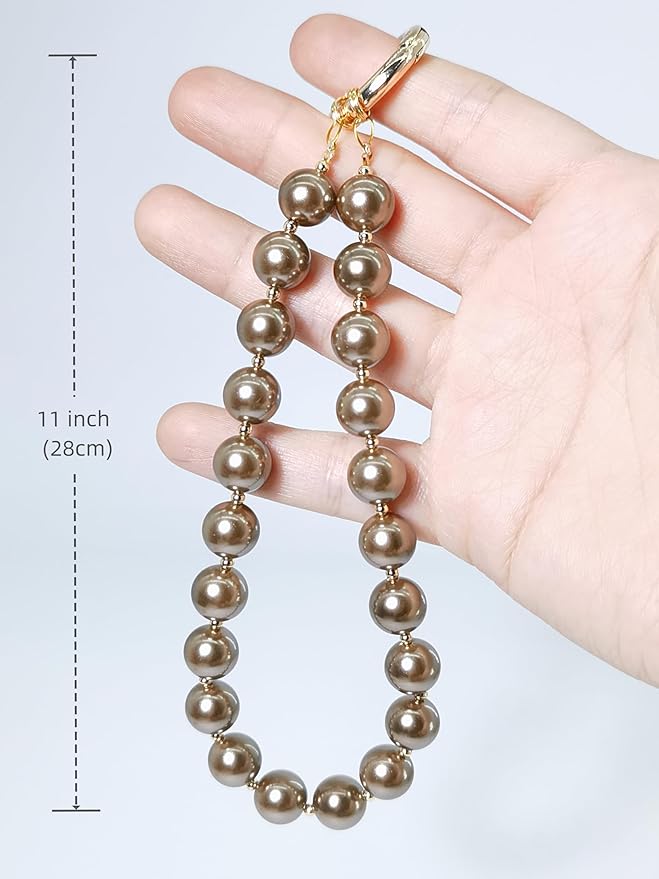 Beaded Phone Wrist Strap Phone Lanyard Pearl Beaded Hand Strap Wristlet Detachable Smartphone Wrist Lanyard (Coffee)