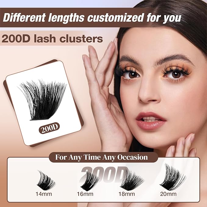 AILAISHI Lash Clusters Kit, DIY Cluster Eyelash Extensions 14‑20mm, 200D, 120pcs Fluffy D Curl Natural Lashes–Fake Cat Eye Individual Clusters