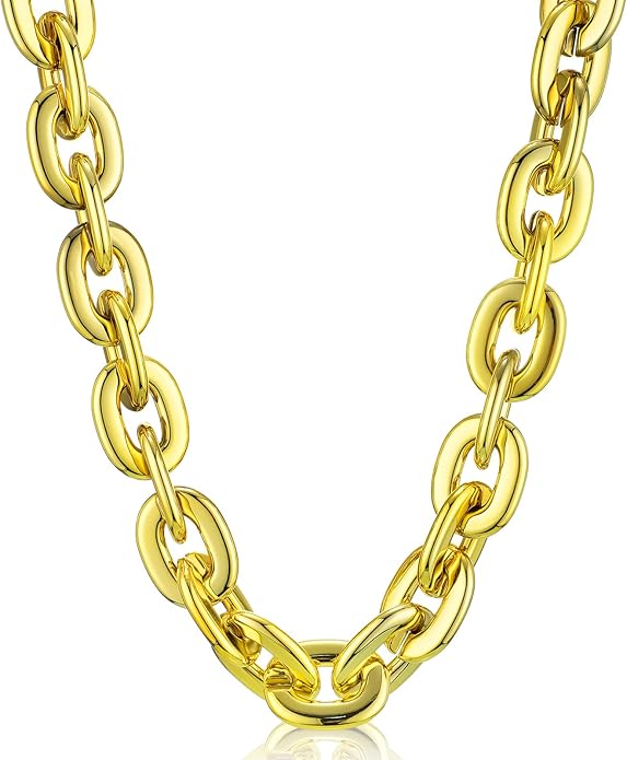 Remuuly Plastic Chain Necklace Chunky Big Fake Necklace Hip Hop Rapper Giant Turnover Chain Costume for Halloween
