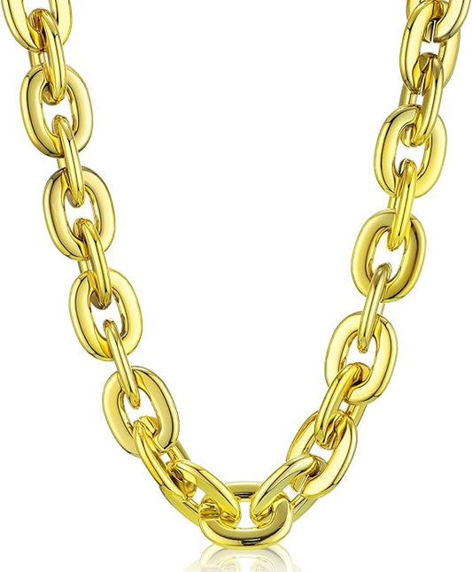 Remuuly Plastic Chain Necklace Chunky Big Fake Necklace Hip Hop Rapper Giant Turnover Chain Costume for Halloween