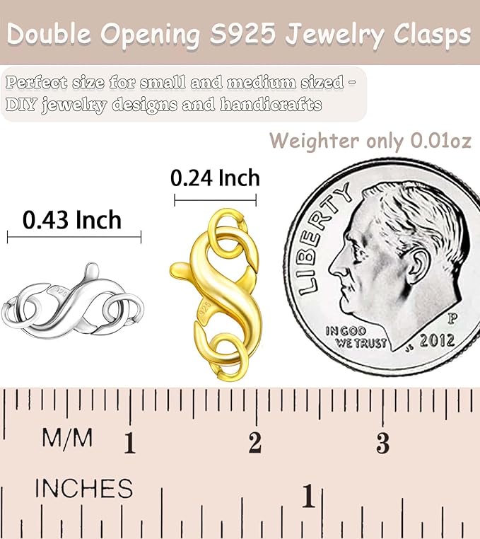 Dailyacc S925 Double Opening Lobster Clasp Sterling Silver and Gold Necklace Bracelet Extender Clasps and Closures for DIY Jewelry