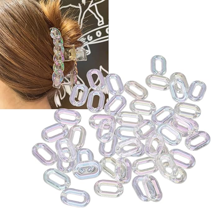 50PCS Acrylic Linking Rings Transparent, DIY Assemblable Chain, Transparent Color Plating Acrylic Rings for Jewelry Making, Crafts, Bags Decor, 33cm. Length with Edges