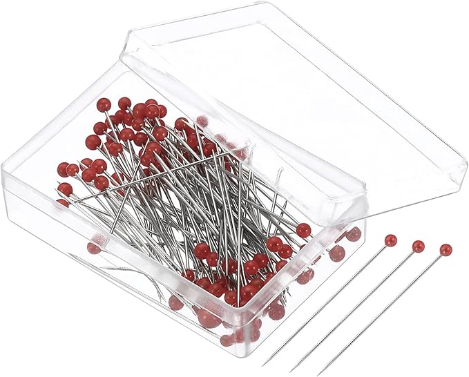 PATIKIL Sewing Pins, 200 Pcs 1.5 Inch Pearlized Ball Head Pins Straight Pin for Fabric, Decorative, Cloth Making, DIY, Red