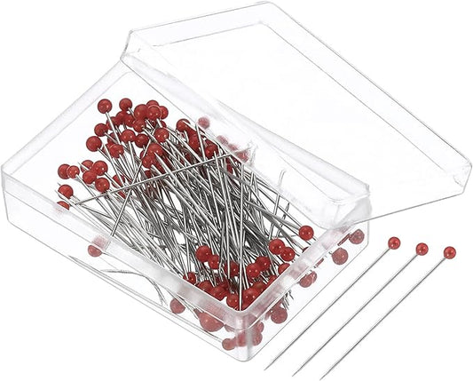 PATIKIL Sewing Pins, 200 Pcs 1.5 Inch Pearlized Ball Head Pins Straight Pin for Fabric, Decorative, Cloth Making, DIY, Red