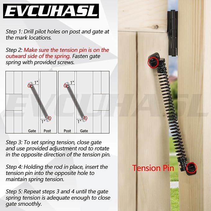 11-1/2" Gate Spring Self Closing Heavy Duty Door Springs to Close Door, Automatic Gate Closer with Adjustable Tools for Metal Gates, Wooden Fences and Vinyl Fence Gates(Black, 1 Pack)