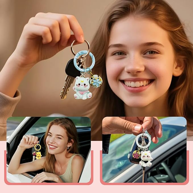 6Pcs Cat Keychain Bag Charms Cute Keychains Cat Bag Accessories Kawaii Purse Charms Keychains for Women Gifts