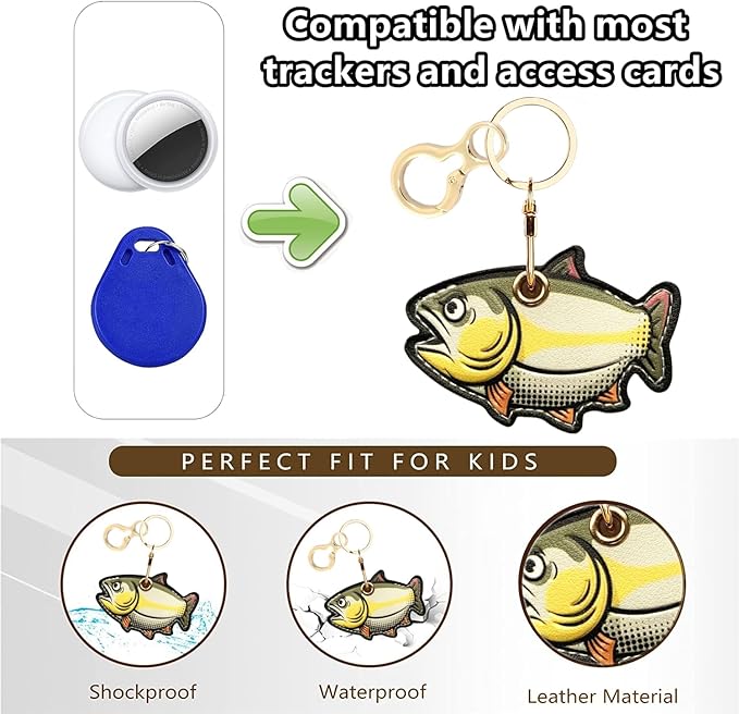 Leather Keychain Holder Case Compatible with AirTag,Cute Protective Apple Air Tag Cover with Keychain Ring,Anti-Scratch Finder GPS Tracker Case for Wallet Keys,Bag,Pets(Figure 8)
