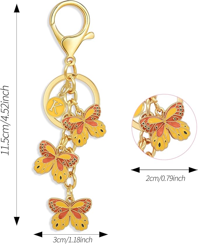 Double-sided Cute Butterfly Initial Letter keychain Butterfly Charms for key Handbag Backpack for Women