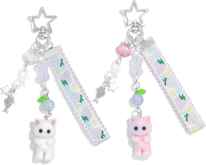 Cute Pink Keychain,Fuzzy Cat Keychain Aesthetic Y2K KeychainStylish KeychainsAccessories