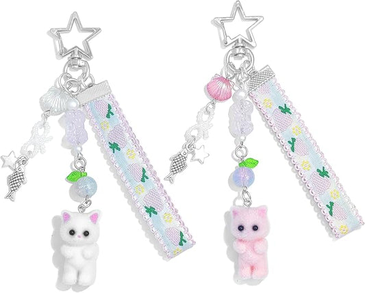 Cute Pink Keychain,Fuzzy Cat Keychain Aesthetic Y2K KeychainStylish KeychainsAccessories