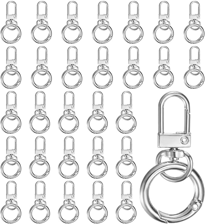 30-Pack Lobster Claw Clasp, Zinc Alloy Swivel Trigger Snaps Spring Clasps Hooks for Keychain Buckle/Lanyard/Straps/Purse, Spring Clasps Clips [Silver Tone]