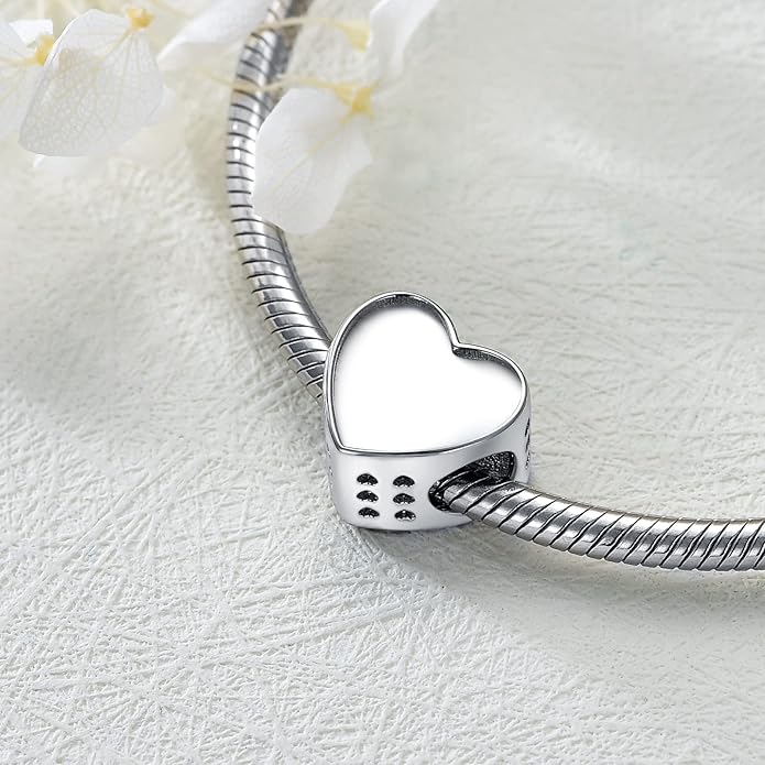 LONAGO 925 Sterling Silver Personalized Photo Charm Fit Compatible for Bracelet Necklace Customized Heart Round Shape Picture Bead