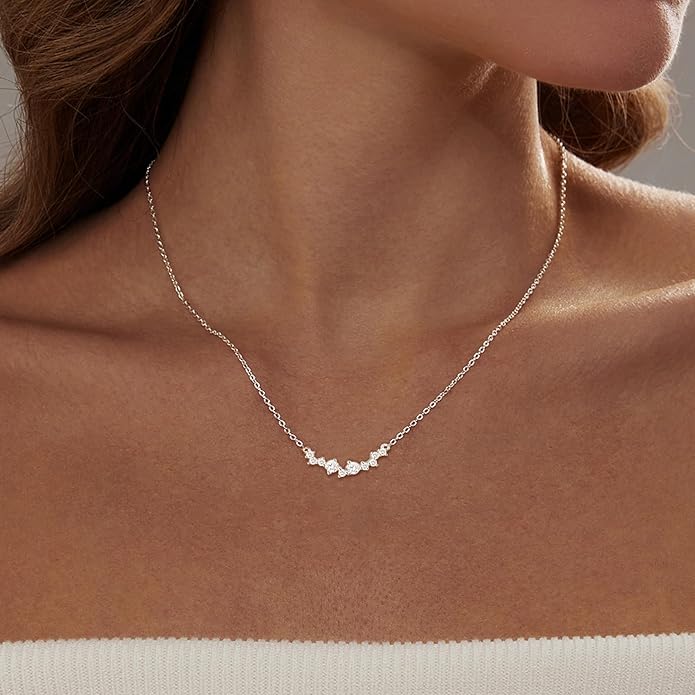 Luxval Diamond Pendant Gold Necklace for Women，Dainty 18k Gold Plated Choker Necklaces Simple Gold Jewelry Gifts for Women Girls