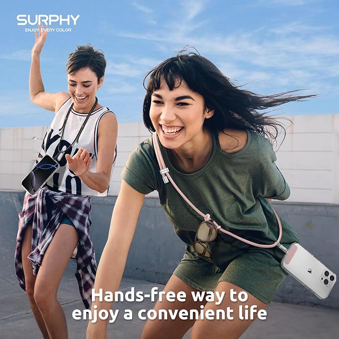 SURPHY Phone Lanyard, Adjustable Phone Strap Crossbody with 2 Pack Cell Phone Tether Tab, Premium Metal Buckles, Skin-Friendly, Universal Cell Phone Lanyard Crossbody for Women and Men, Pink
