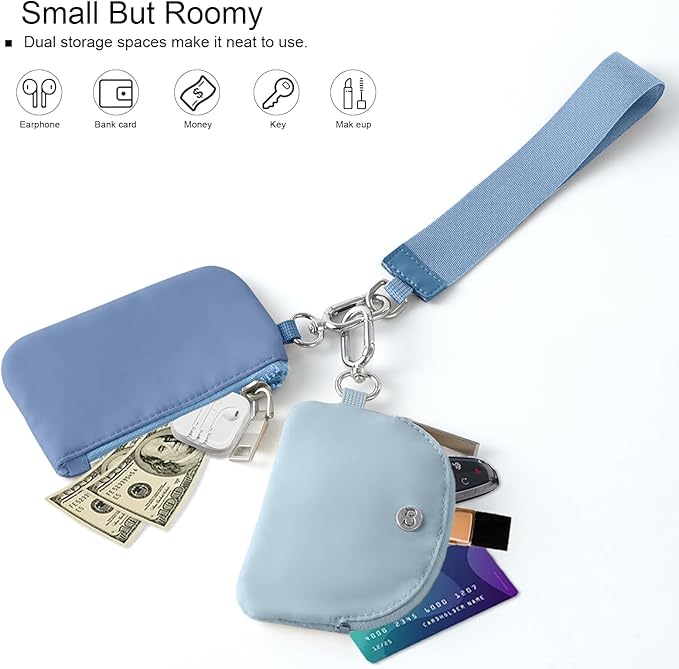 Babysun Mini Zip Around Dual Pouch Wristlet With 2 Straps Wristlet Keychain Wallet for Women Coin Purse Small Cute for Teen Girl