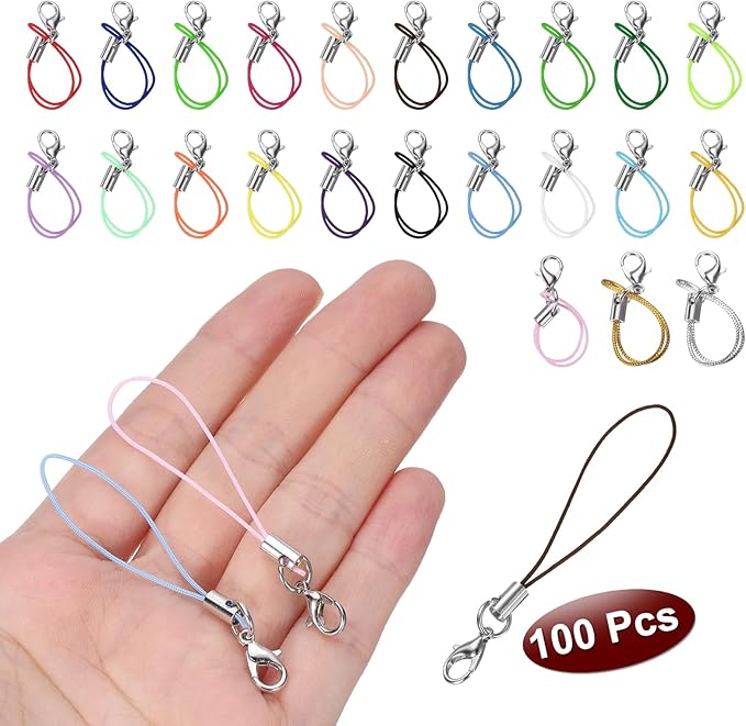HARFINGTON 100Pcs Clasp Cords Clasp Strap Lanyard Charm Short Finger Rope with Lobster Clasp for Cellphone Cases Keychain DIY Jewelry Making, Coffee
