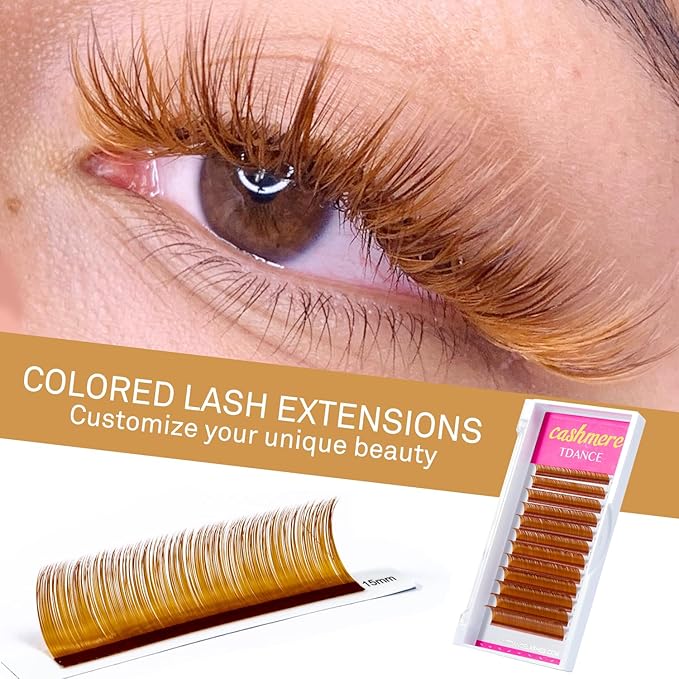 TDANCE Light Brown Lash Extensions Colored Lash Extensions Classic Lash Extension 0.07mm C/D Curl Premium Eyelash Extensions Salon Use (Light Brown,D-0.07,10-17mm)
