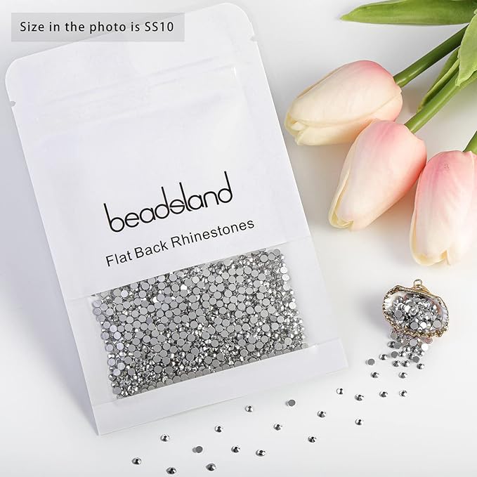 Beadsland Flat Back Crystal Rhinestones Round Gems for Nail Art and Craft Glue Fix, Silver Hematite, 2.7-2.9mm, SS10/1440pcs
