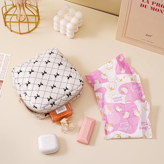 uekeboag Cute Small Corduroy Zipper Makeup Bag, Mini Coquette Aesthetic Pouch with Bear Pattern for for Purse,Key Pocket Lipstick Bag Card Holder Data Cable Organizer (15Beige bows)