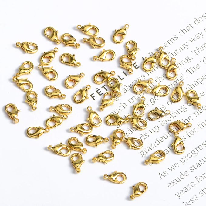 AD Beads 50 Pieces Lobster Claws Clasps Plus 100 Pieces 5mm Match Color Open Jump Rings Suitable for Necklace Bracelets Jewelry (6x10mm, Gold)