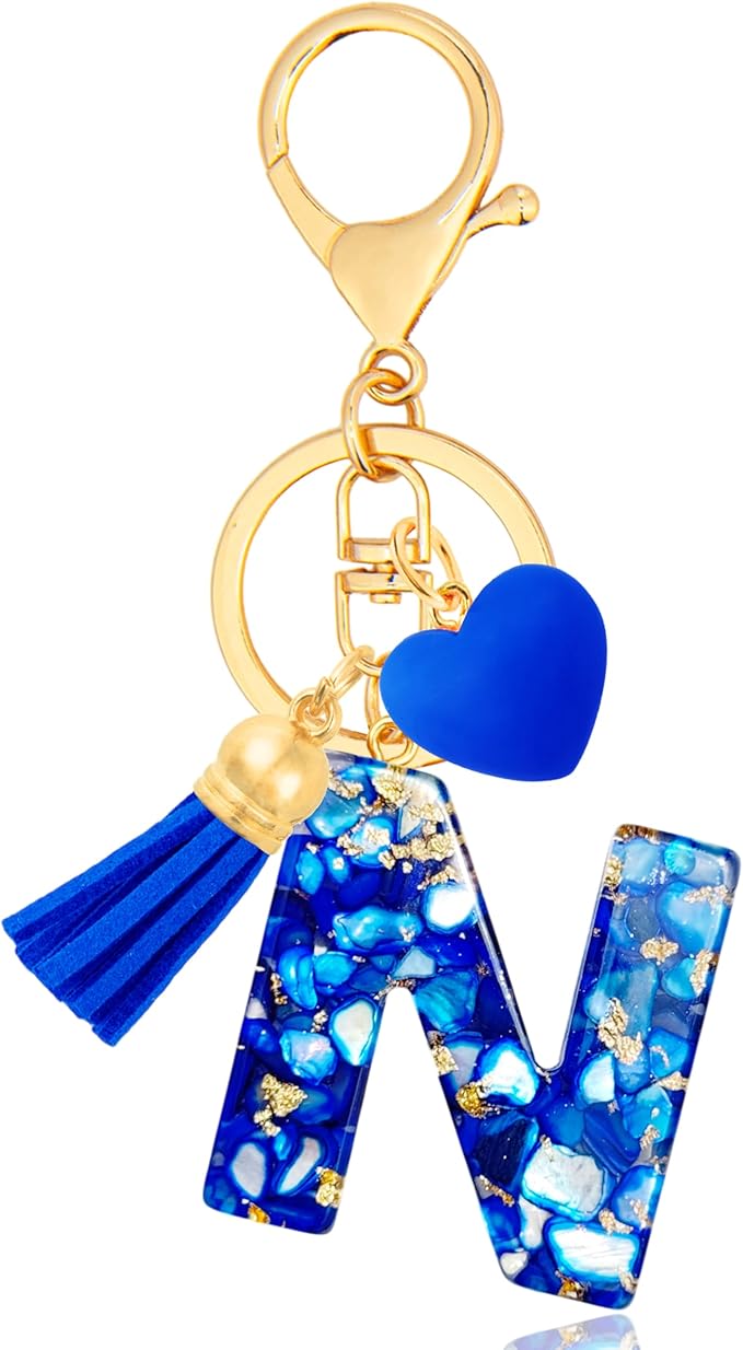 Initial Keychains for Women with Cute Heart Resin - Alphabet Letter Keychain for Bag, Backpacks, Purse or Car key