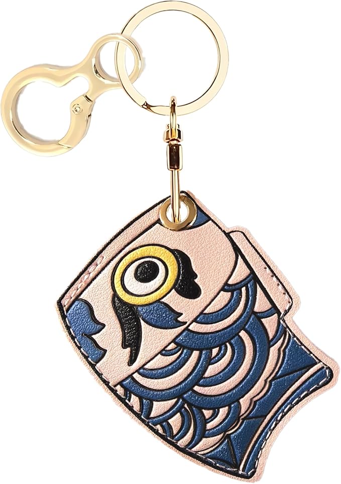 Leather Keychain Holder Case Compatible with AirTag,Cute Protective Apple Air Tag Cover with Keychain Ring,Anti-Scratch Finder GPS Tracker Case for Wallet Keys,bag,pets(Pink Fish)