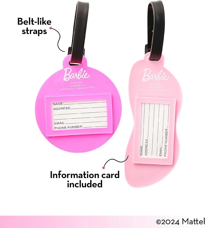 Barbie Luggage Tags 4 Pack Official License, PVC Barbie Bag Tags, Suitcase Tags, and Travel Tags for Luggage and Backpacks