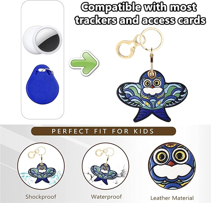 Leather Keychain Holder Case Compatible with AirTag,Cute Protective Apple Air Tag Cover with Keychain Ring,Anti-Scratch Finder GPS Tracker Case for Wallet Keys,bag,pets(Kite C)