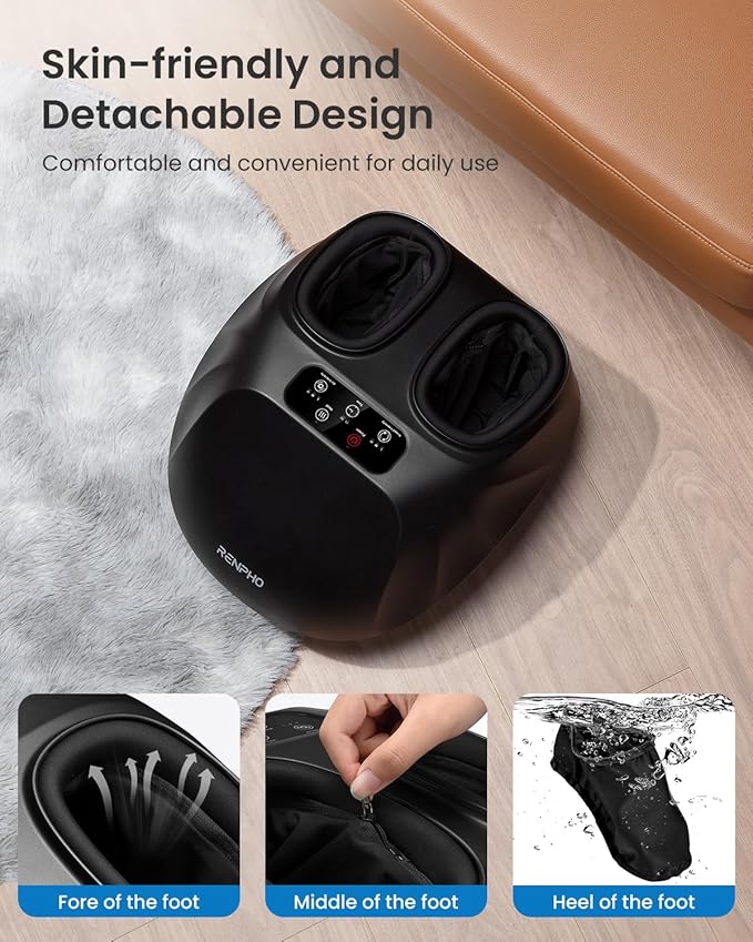 RENPHO Foot Massager Machine with Heat [2026 Upgraded], Shiatsu Foot Massager for Plantar Fasciitis, Cordless Control, FSA Eligible HSA Store Eligible, Up to Size 14, BK