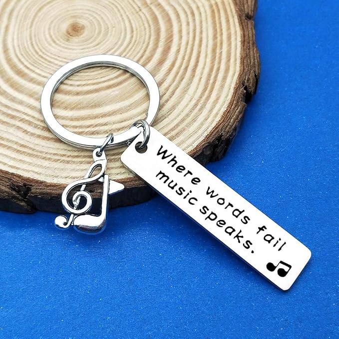 Dabihu Music Keychain Gift Where Words Fail Music Speaks Keyring Music Lover Gift Music Note Keychain Gift for Music Teacher Student Musicians Jewelry Inspirational Gift Music Key Ring