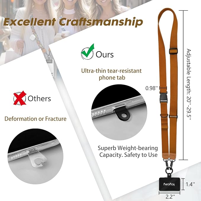 Phone Lanyard Crossbody, Brown Cell Phone Strap for Around The Neck Adjustable, Minimalist Teacher Anti Theft Cute Lanyard for iPhone Case ID Holder Keys Accessories Travel Essential