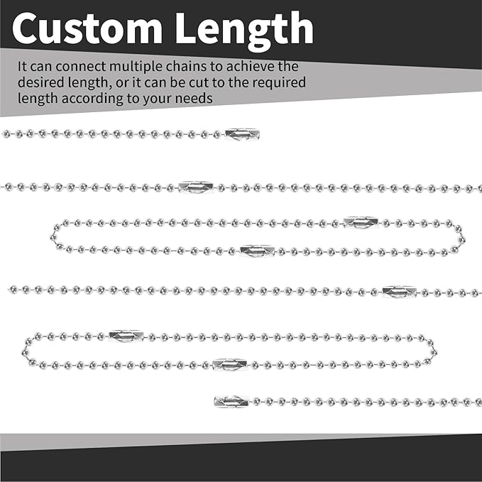 Ball Chains Dog tag Chain - 200 Pcs Ball Bead Chains Connector Clasp 5.9 Inch Long 2.4mm Silver Metal Beaded Chain Bulk for Jewelry Making Keychains Crafts DIY Hanging Decoration