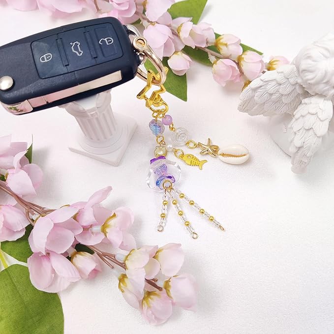 Y2K Aesthetic Keychains for Women Cute Flowers Star Cake Jellyfish Keychins Charms Kawaii Bag Purse Decor