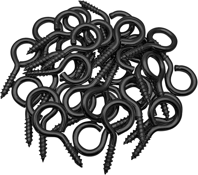 WANBAO 30 Pcs 2 inch Small Screw Eyes Metal Screw Hooks Ring Screws Fasteners Hardware Tools, Black