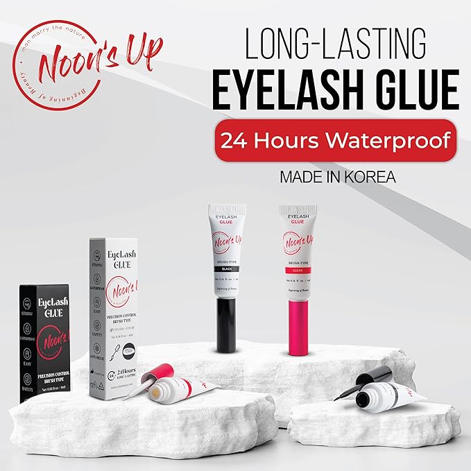 NOON'S UP Eyelash Glue (Clear) - Super Strong Hold Eyelash Adhesive | Waterproof Hypoallergenic Lash Glue for Sensitive Eyes | Blends Naturally (0.14 Fl. Oz.)