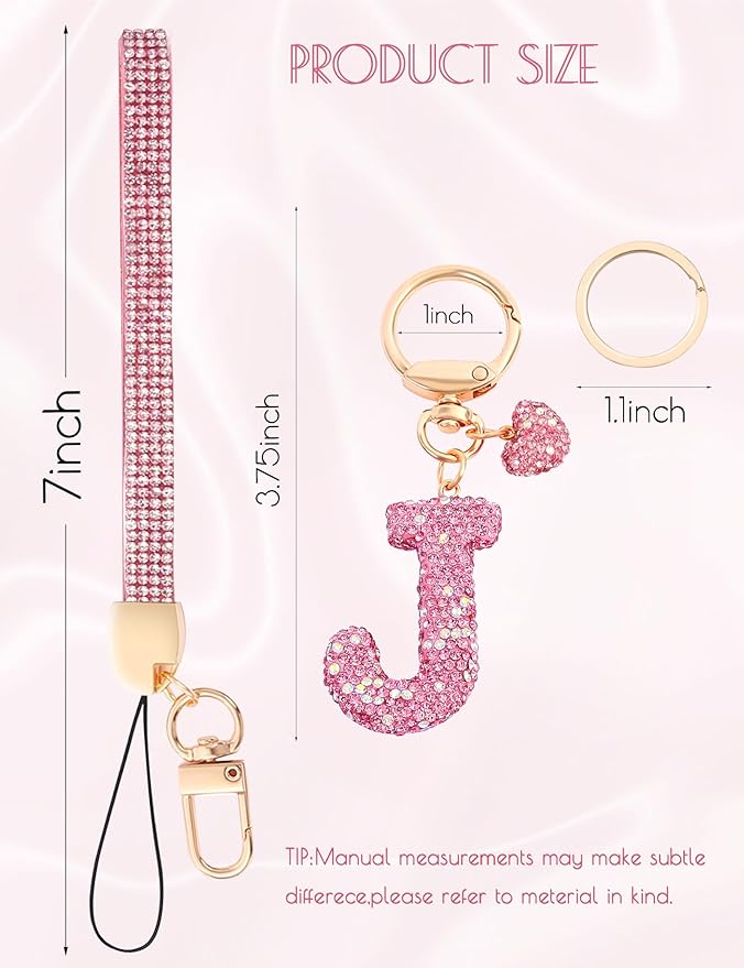 Initial Keychain for Women Girls,Bling Letter Key chain Initial with Heart,Pink Keychain Charms for Backpack Handbag