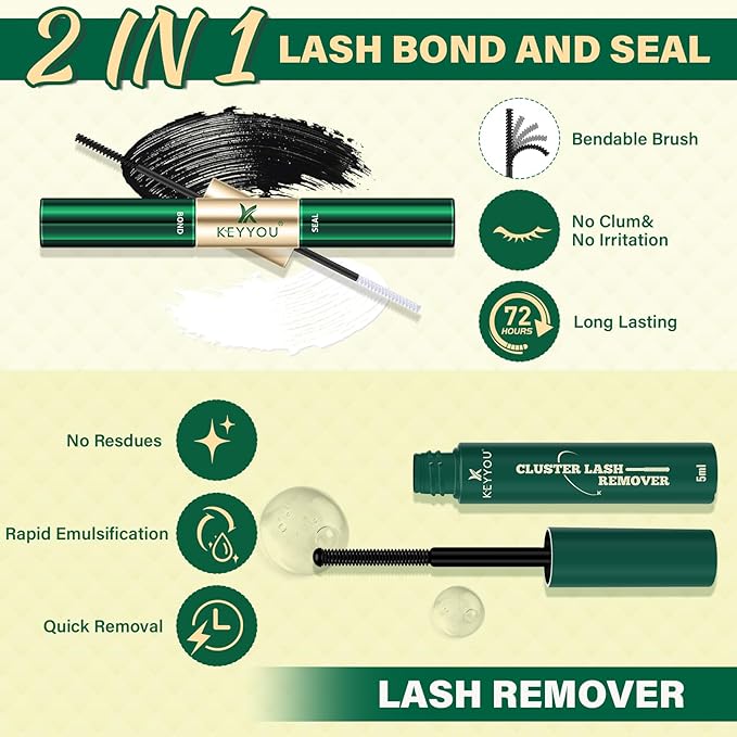 KEYYOULASH Manga Lash Clusters Kit 8-18mm Eyelash Clusters Kit DIY Lashes Extension Kit Natural Fairy Cluster Lashes with Bond Seal Remover Applicator Soft Thin Band(MG04)