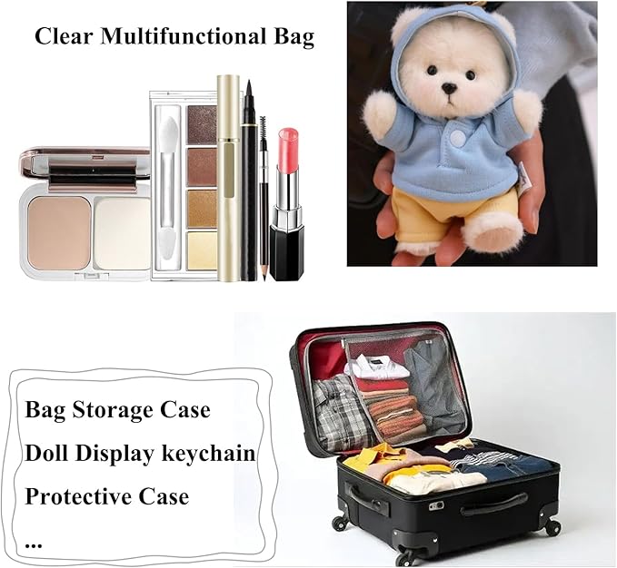 Large Clear Figure Display Bag with Keychain Case Blind Box Keychain Carrying Case Lipstick Charm for Collectibles