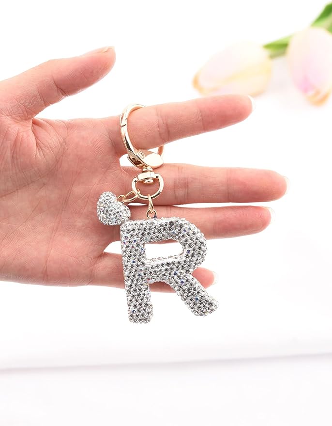 Initial Keychain for Women Girls,Bling Letter Key chain Initial with Heart,Pink Keychain Charms for Backpack Handbag