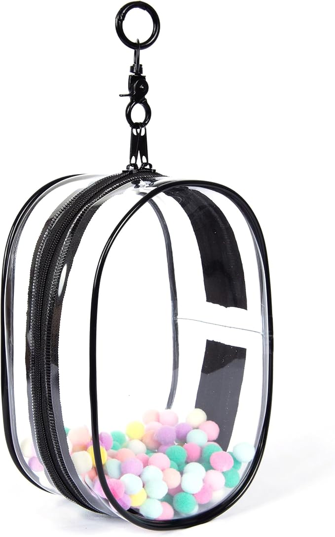 CHICHO Clear Figure Display Bag with White Hairball Keychain, Portable Doll Storage Bag Hanging Blind Box Organizer Zipper Closure