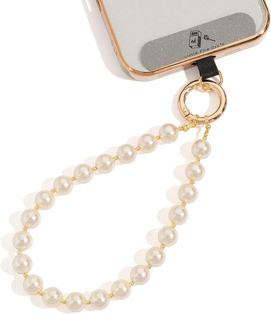 Beaded Phone Wrist Strap Phone Lanyard Pearl Beaded Hand Strap Wristlet Detachable Smartphone Wrist Lanyard (Champagne)