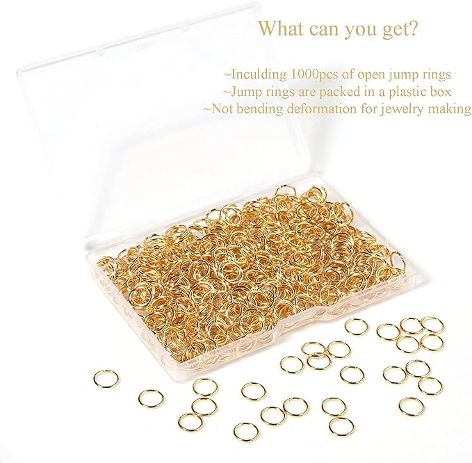 1000 Pcs 8mm Open Jump Rings Gold Plated Jump Rings for Jewelry Making Single Ring Bulk for DIY Craft Earring Necklace Bracelet Pendant Choker Jewelry Making Findings and Key Ring Chain (Gold, 8mm)