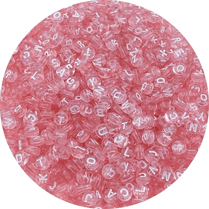 1000pcs Round Letter Beads 4x7mm Acrylic Alphabet Beads Spacer Beads for Jewelry Making Bracelets Necklace Earring Key Chains DIY Craft(D-White Letter Pink Bead)