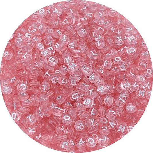 1000pcs Round Letter Beads 4x7mm Acrylic Alphabet Beads Spacer Beads for Jewelry Making Bracelets Necklace Earring Key Chains DIY Craft(D-White Letter Pink Bead)