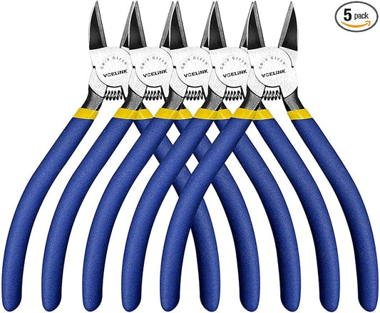 VCELINK Wire Cutters, 6-inch Side Cutter, CR-V Small Flush Cutter, 5 Pack Professional Small Wire Cutter with Spring-loaded for Artificial Flowers, Floral, Jewellery Making, and DIY Model Making