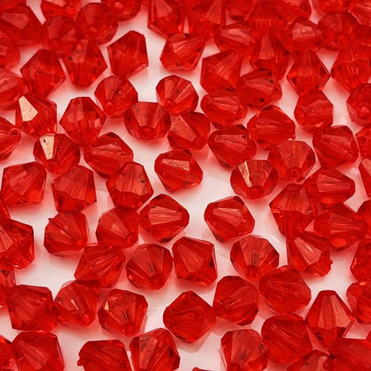 100pcs 12mm Acrylic Bicone Beads Faceted Acrylic Crystal Spacer Beads for Bracelet Necklace Earring Keychain Jewelry Making Crafts(Red)