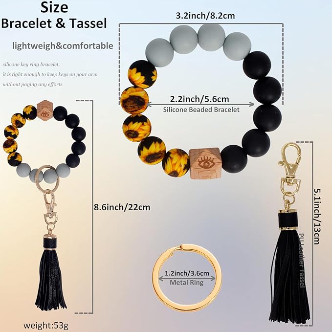BIHRTC Key Ring Bracelet Car Keychain Holder Wristlet Silicone Women Beaded Bangle Chains